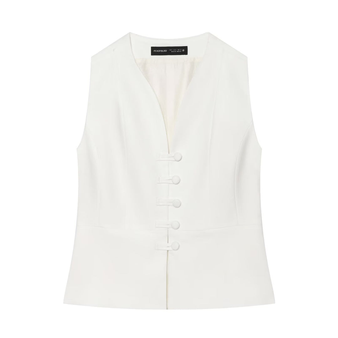 Women's High-Waisted Flared Pants with Decorative Button Closure and Side Pockets Amarae