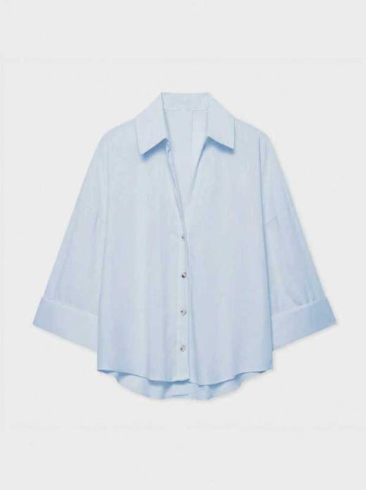 Women's Lightweight Oversized Linen Look Blouse with Three-Quarter Sleeves and Full Button Placket Amarae