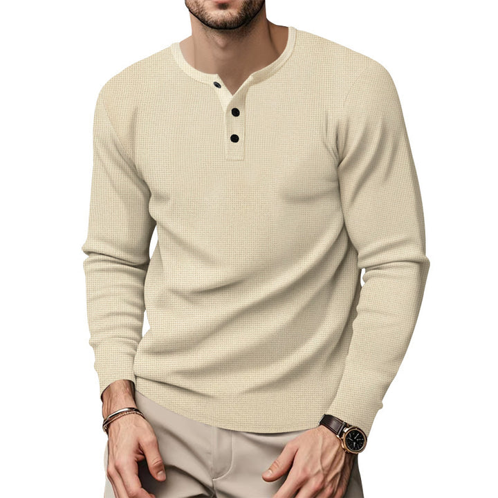Men's Long Sleeve Henley Shirt made of breathable cotton blend with textured fabric Lune London