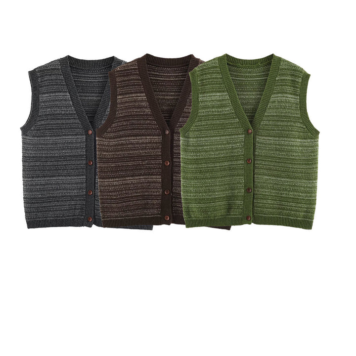 Men's Knitted Vest with V-Neck, Button Placket and Fine Textured Knit Amarae