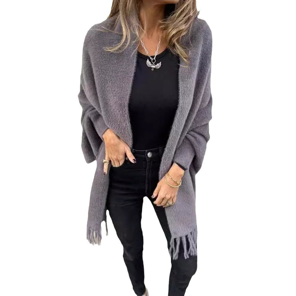 Knit coat for women with fringes Lune London