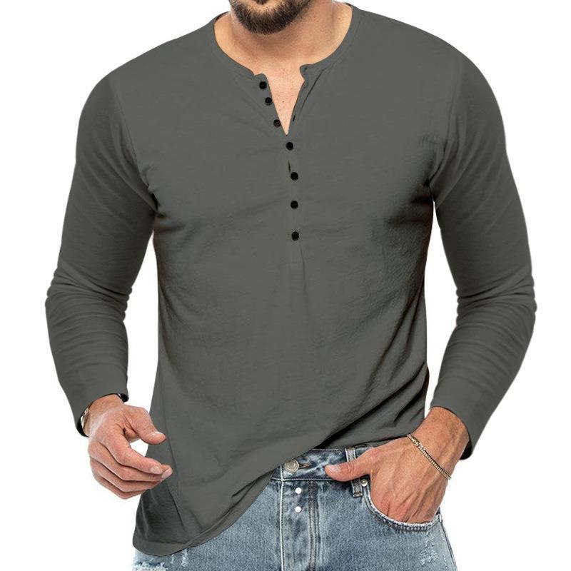 Men's long-sleeved Henley shirt with button placket and comfortable fit Chic and style