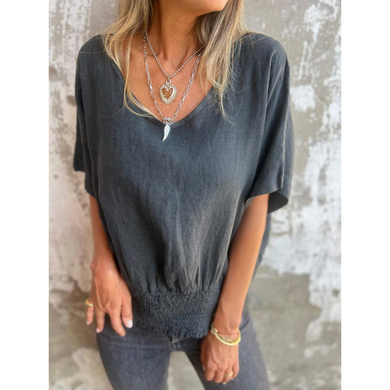 Lady casual top with elastic hem Amarae