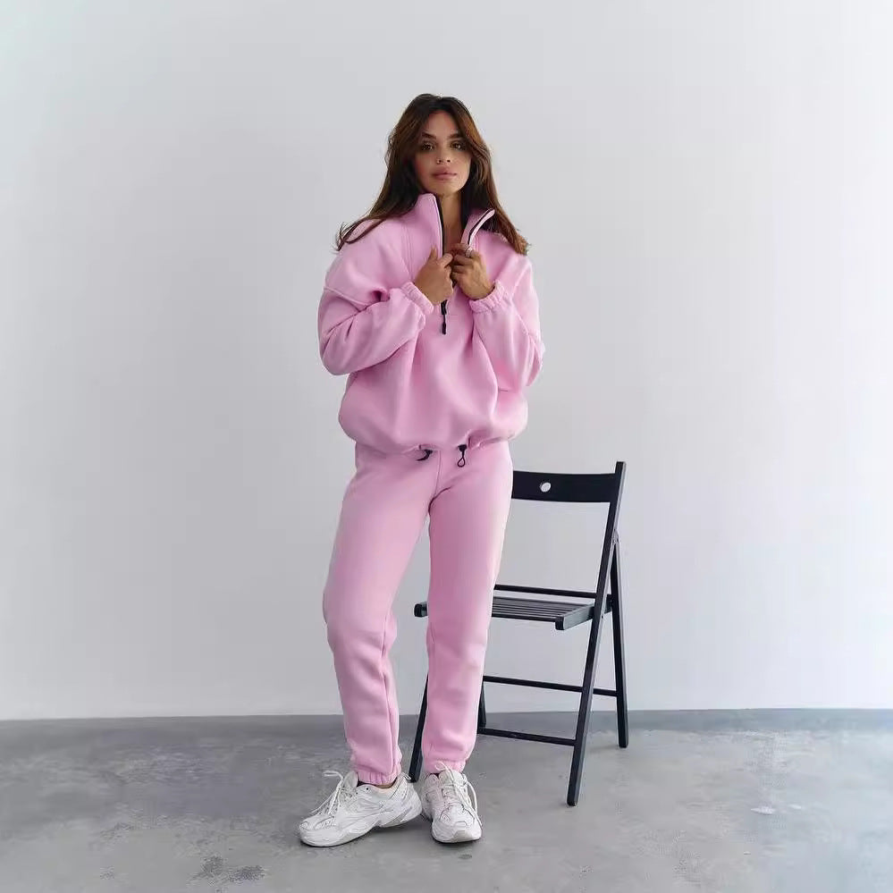 Women's fleece tracksuit with half-zip and elastic cuffs Lune London