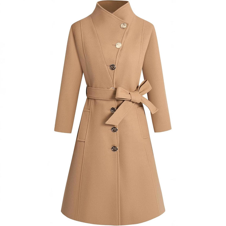 Elegant wrap coat for women with an original collar and a chic and stylish belt