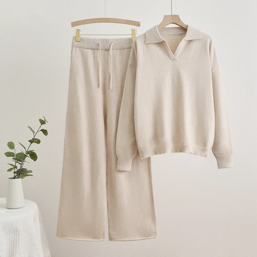 Comfortable knit loungewear set for women with a sweater and wide-leg pants Amarae
