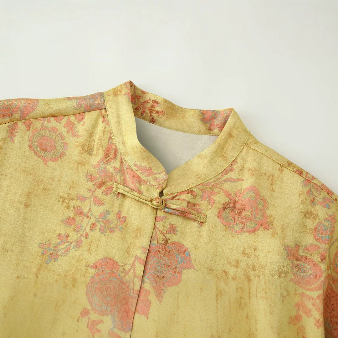 Ladies high-waisted wide palazzo pants made of brocade with floral jacquard pattern Amarae