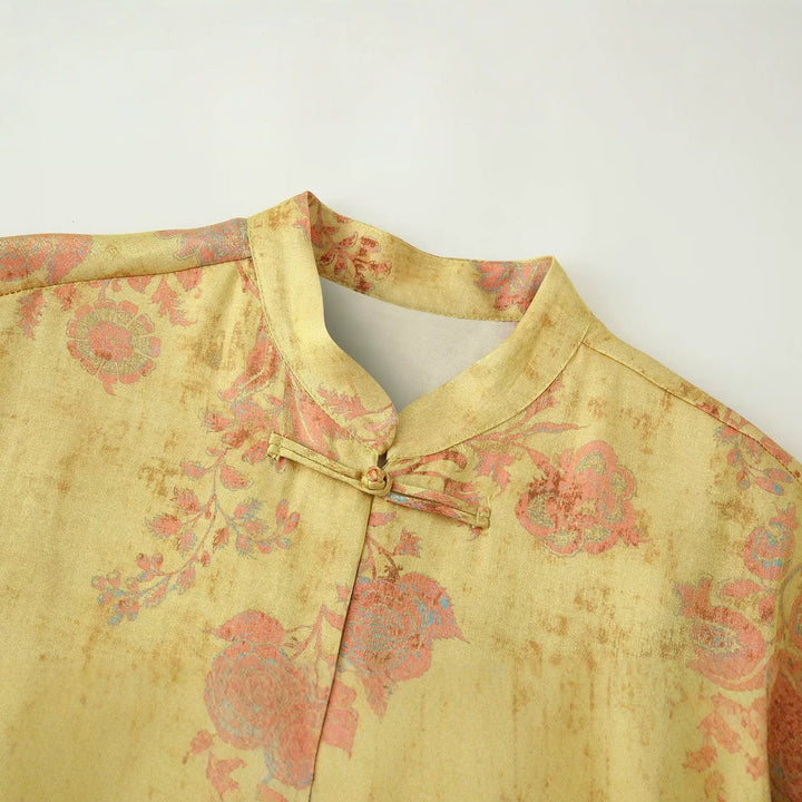 Ladies high-waisted wide palazzo pants made of brocade with floral jacquard pattern Amarae