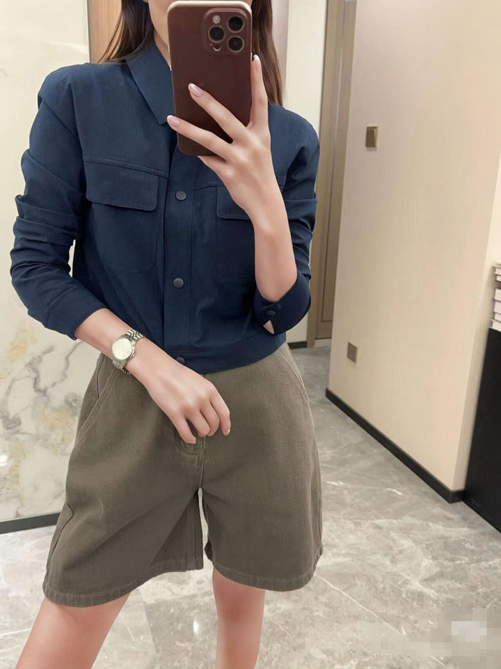 Women's Short Overshirt Jacket made of textured canvas with chest pockets Amarae