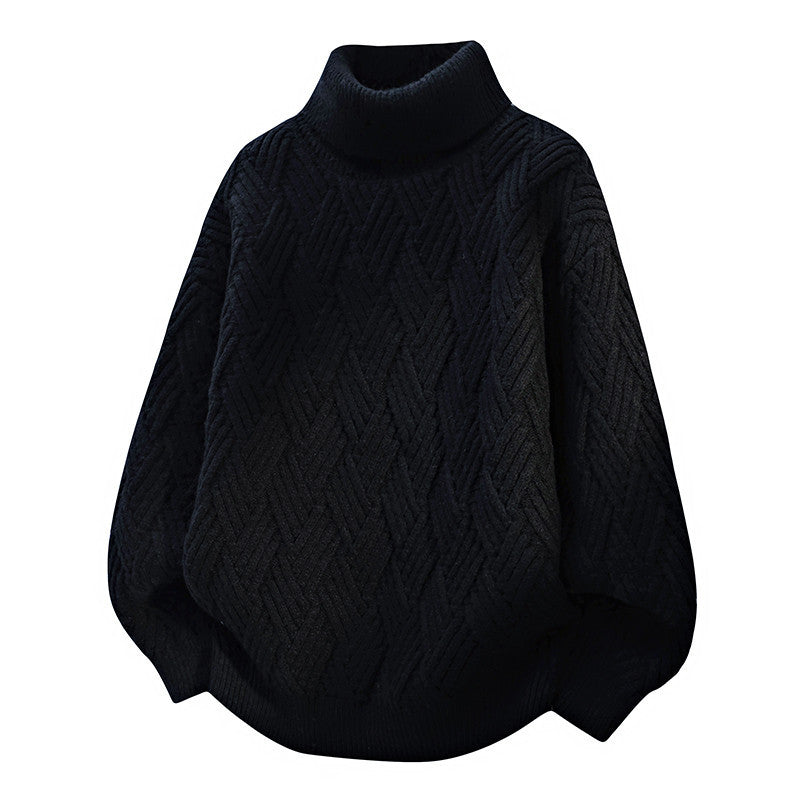 Women Oversized Turtleneck Sweater with Structured Cable Knit Pattern Lune London