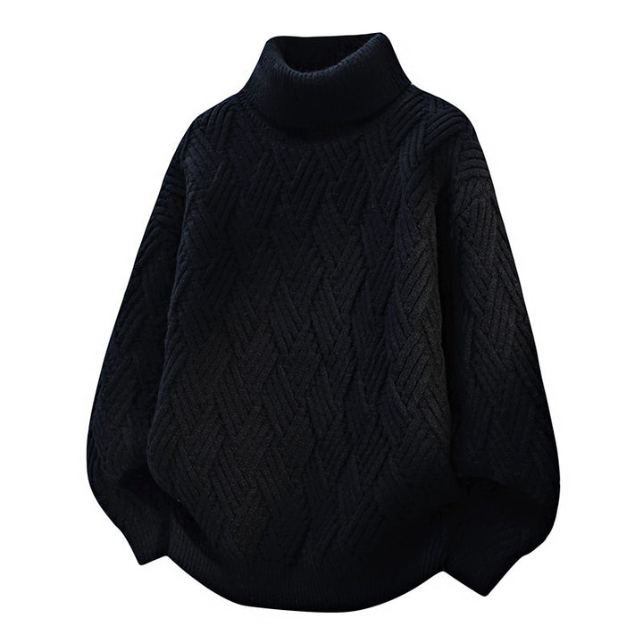 Women Oversized Turtleneck Sweater with Structured Cable Knit Pattern Lune London