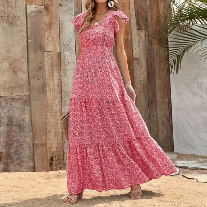 Maxi dress for women with ruffle and V-neck Lune London