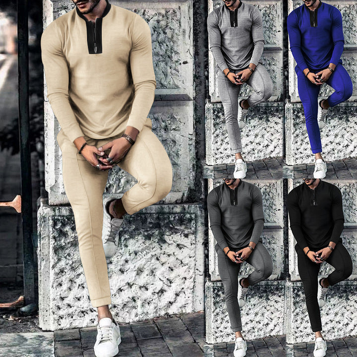 Men's Two-Piece Tracksuit with High Collar and Zipper Lune London
