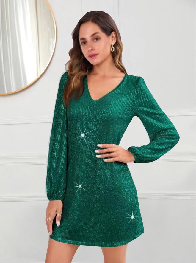 Sparkling tiny dress for women with V-neck and long sleeves Lune London