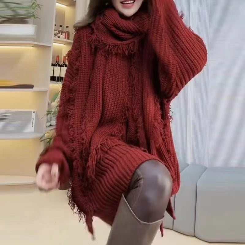 Pull en tricot surdimensionné femme avec franges et décolleté en V Chic & Stil