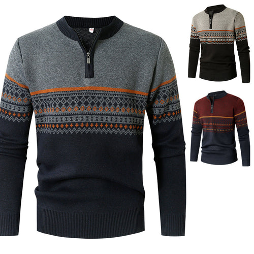 Men's sweater with modern zipper and geometric pattern Amarae