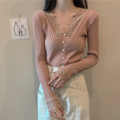 Pull femme à manches longues avec détails en dentelle Chic & Stil