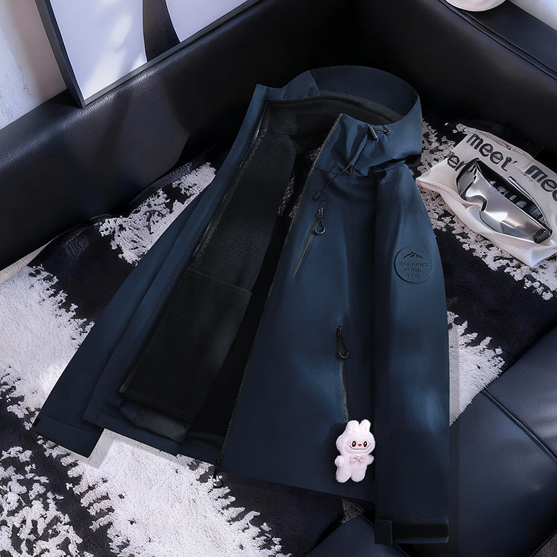 Women Lightweight Waterproof Hooded Jacket with Teddy Charm and Concealed Zipper Pockets Amarae