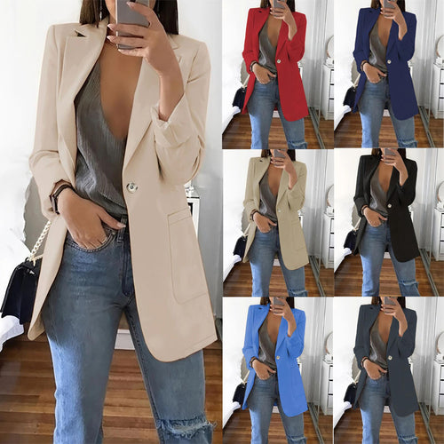 Elegant women's jacket with a deep V neckline and practical pockets Amarae