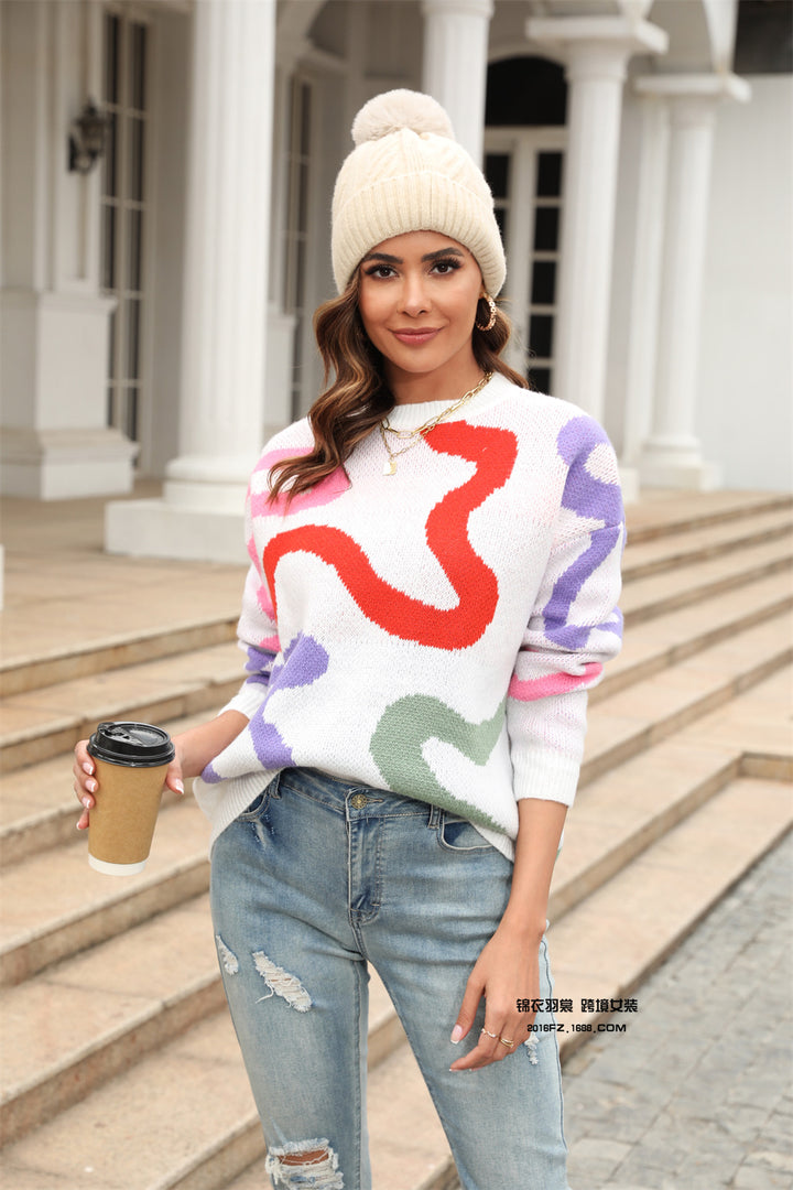Pull en tricot à la mode pour femmes avec des motifs abstraits et un matériau doux Chic & Stil