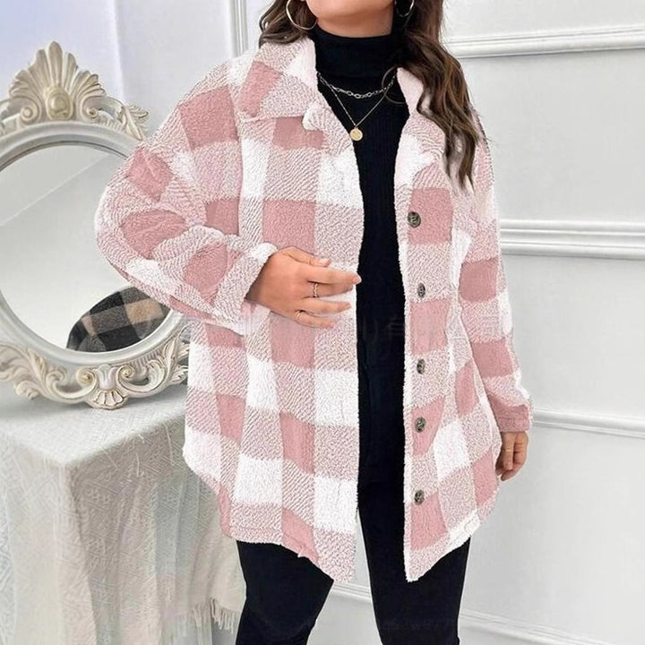 Ladies oversized tartan cozy jacket with button closure Lune London
