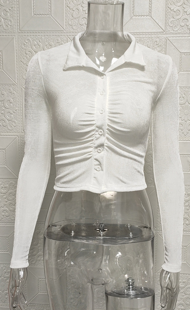 Fitted long sleeve blouse for women with structure and button details Lune London