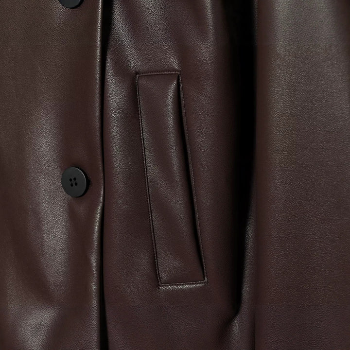 Women's Short Faux Leather Blouson with Double-Breasted Button Placket and Boxy Silhouette Amarae