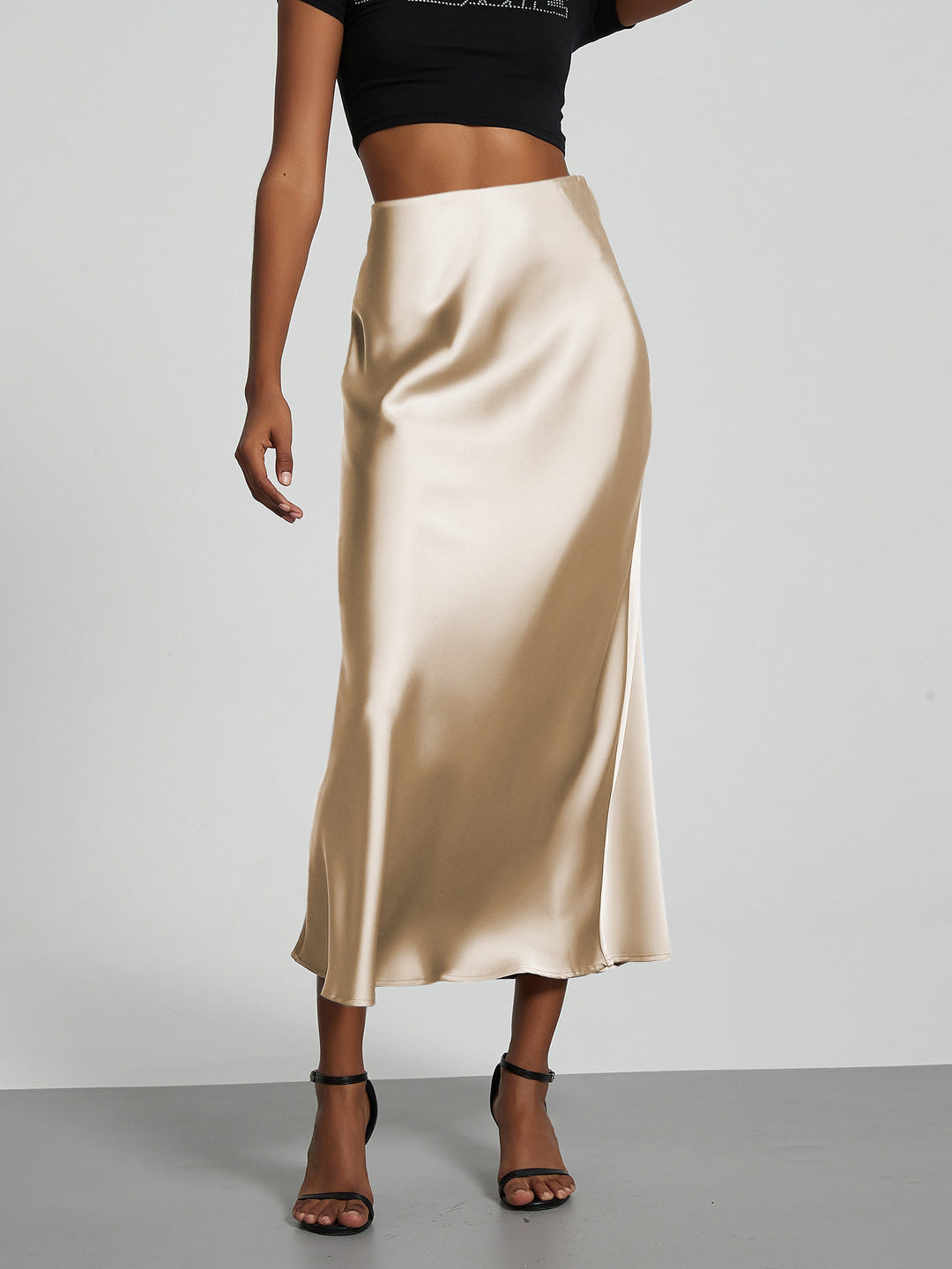Women Elegant and flowing Satin Maxi Skirts Lune London