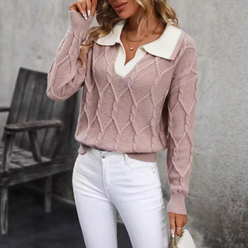 Pull en maille pour femme avec col polo classique et texture en diamant Chic & Stil