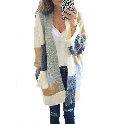 Cardigan tricoté décontracté pour femme avec un matériau doux et des blocs de couleur modernes Chic & Stil