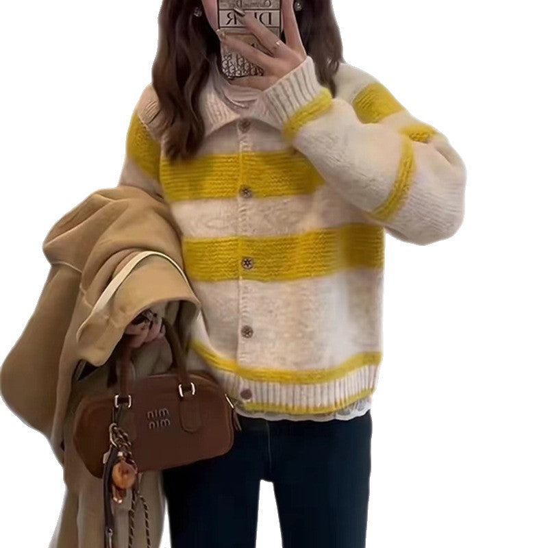 Cardigan féminin à rayures larges et col féminin Chic & Stil