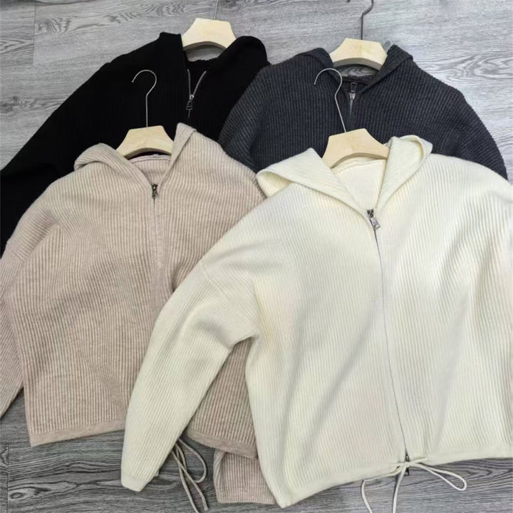 Veste à capuche décontractée pour femmes avec motif côtelé texturé Chic & Stil