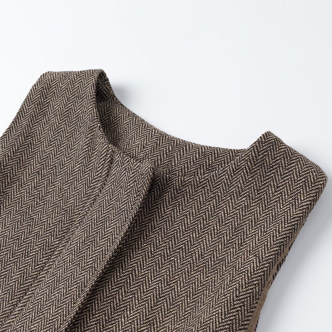 Women's Tailored Sleeveless Long Waistcoat with Herringbone Structure Amarae