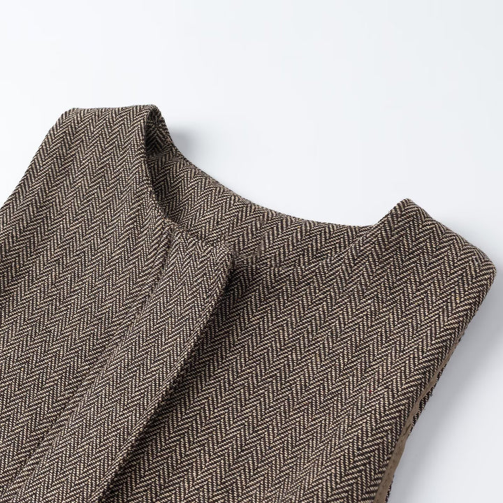 Women's Tailored Sleeveless Long Waistcoat with Herringbone Structure Amarae