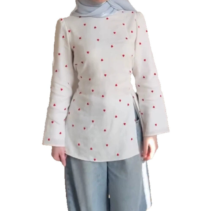 Women Delicate Heart Tunic Top with Side Waist Tie and Extended Silhouette Amarae
