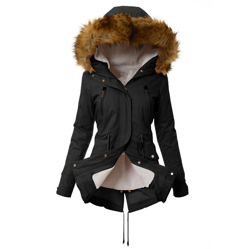 Ladies winter parka with removable faux fur collar Lune London
