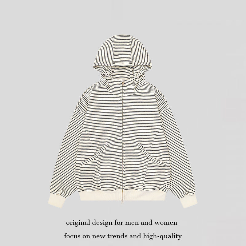 Unisex Striped Hooded Sweat Jacket with Zipper and Kangaroo Pockets Amarae