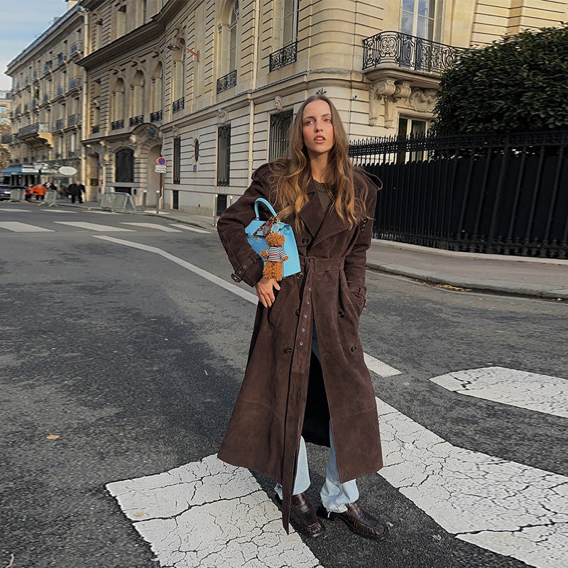 Ladies elegant long suede trench coat Lune London