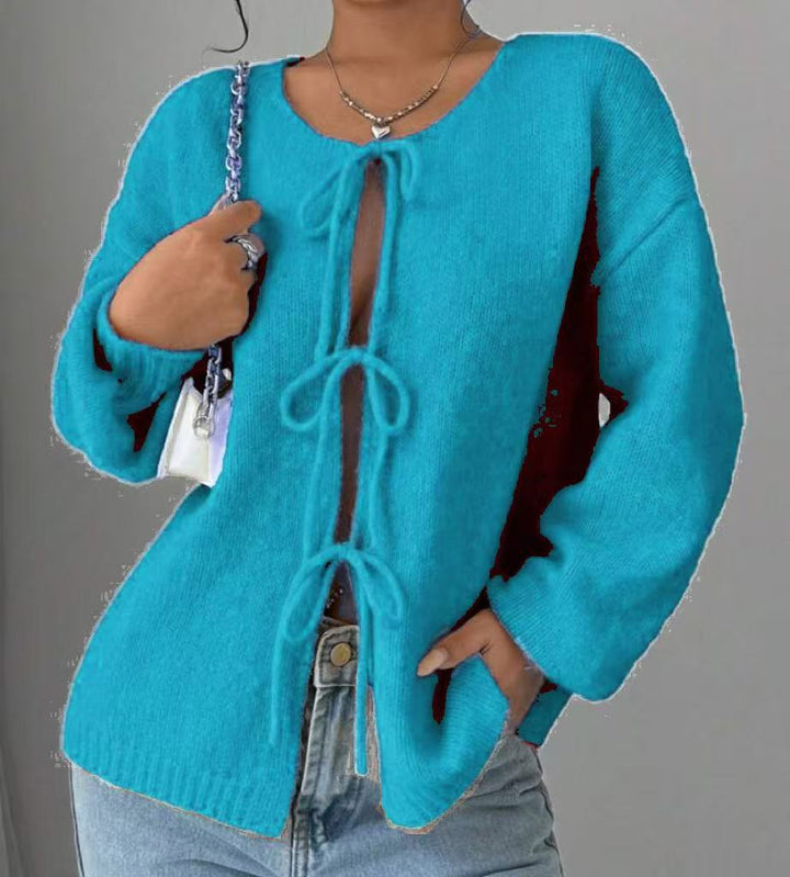 Oversized knit sweater for women with decorative lace detail Lune London