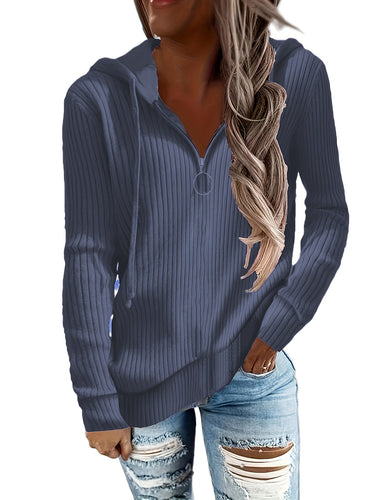 Ladies zip hoodie with ribbed structure and practical details Amarae