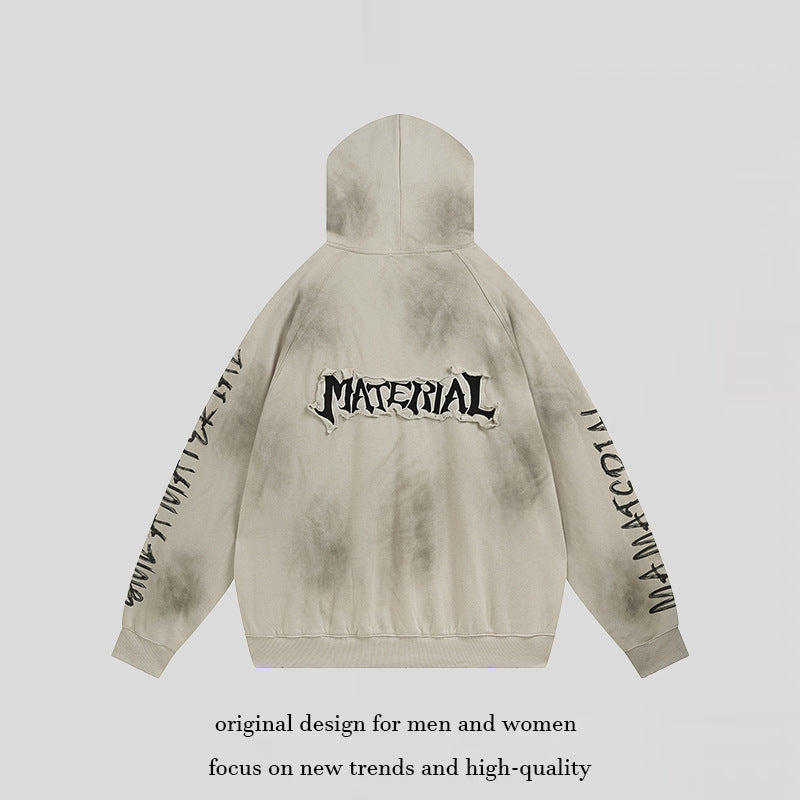 Unisex Oversize Hoodie with Vintage Tie Dye, Gothic Print and Raglan Sleeves Amarae