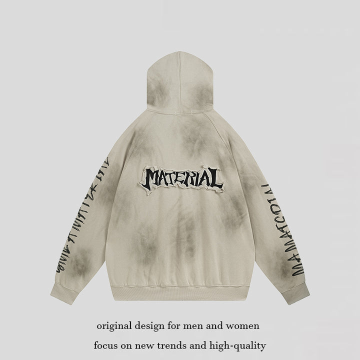 Unisex Oversize Hoodie with Vintage Tie Dye, Gothic Print and Raglan Sleeves Amarae