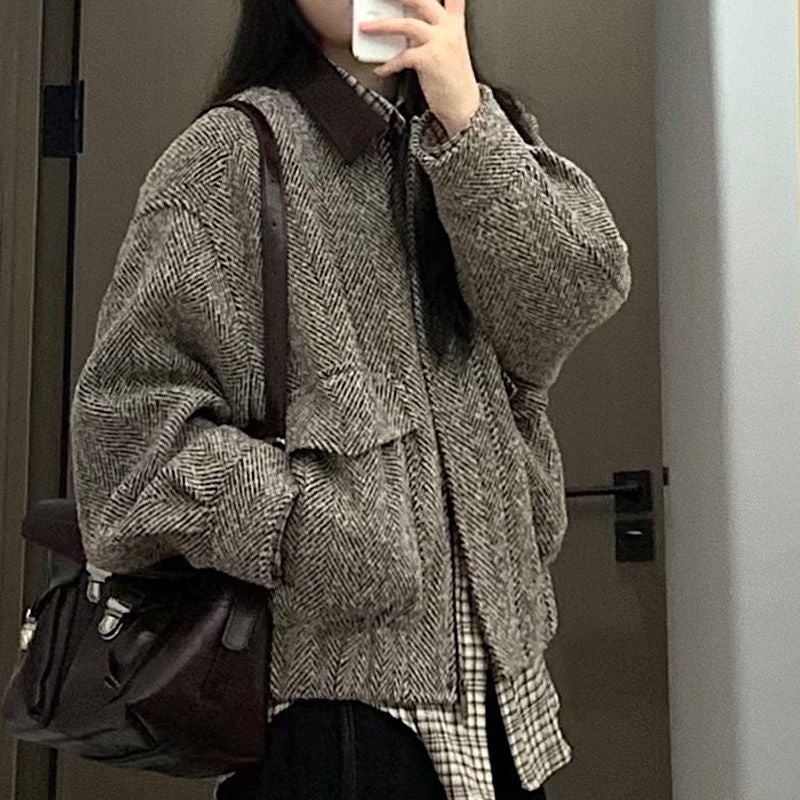 Veste en laine décontractée pour femmes avec motif à carreaux Chic & Stil