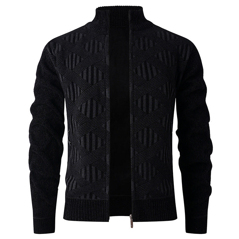 Men's knitted jacket with textured pattern and high collar Lune London