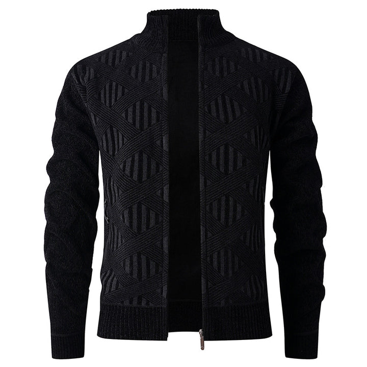 Men's knitted jacket with textured pattern and high collar Lune London