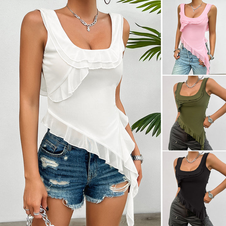 Sleeveless tank top for women with ruffle details and a seductive square neckline Lune London