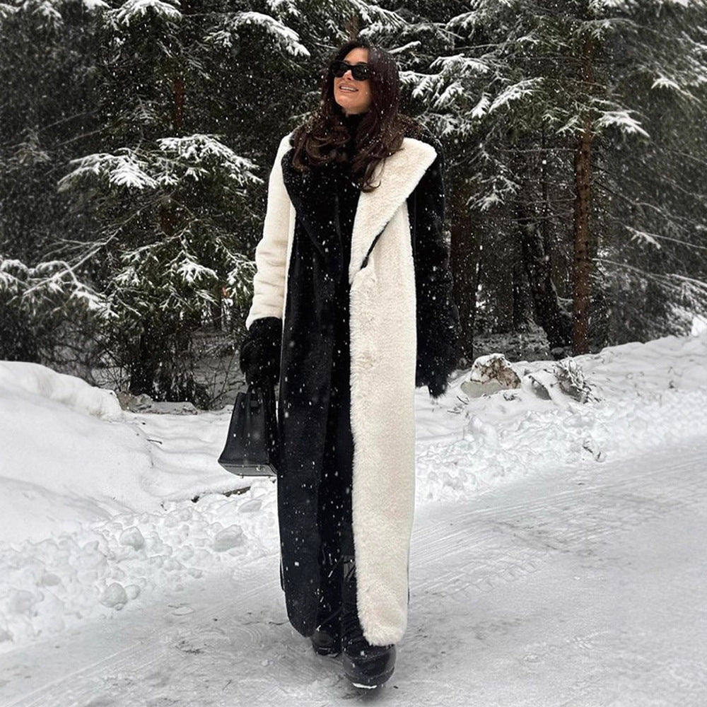 Women's Long Teddy Fur Coat with Contrast Hood Amarae