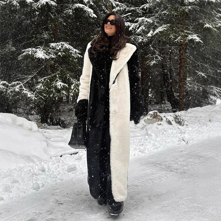 Women's Long Teddy Fur Coat with Contrast Hood Amarae