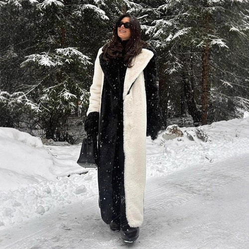 Women's Long Teddy Fur Coat with Contrast Hood Amarae