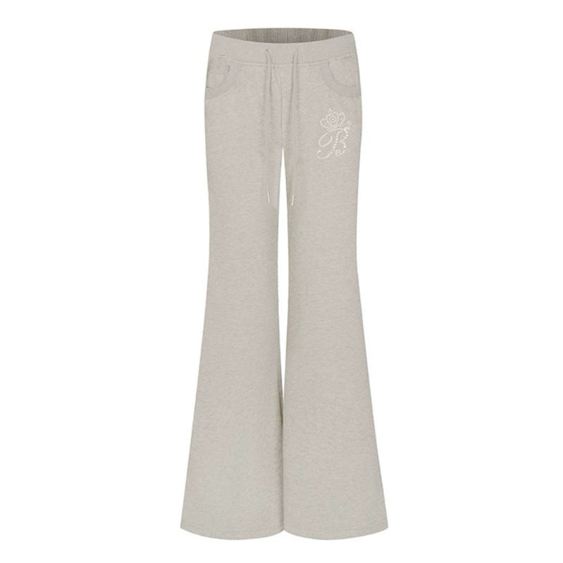 Women Flared Lounge Pants with High Comfort Waistband, Drawstring and Rhinestone Logo Amarae